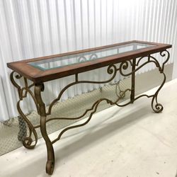 Thomasville Leather And Iron Console Table 