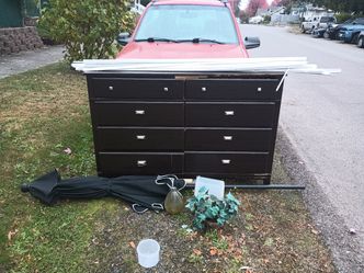UPDATED AT 11AM FREE FREE FREE BLACK Dresser with Metal Handles, PATIO UMBRELLA