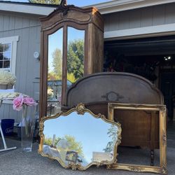 French Antique Gold Gilded Mirror Full Size Bed