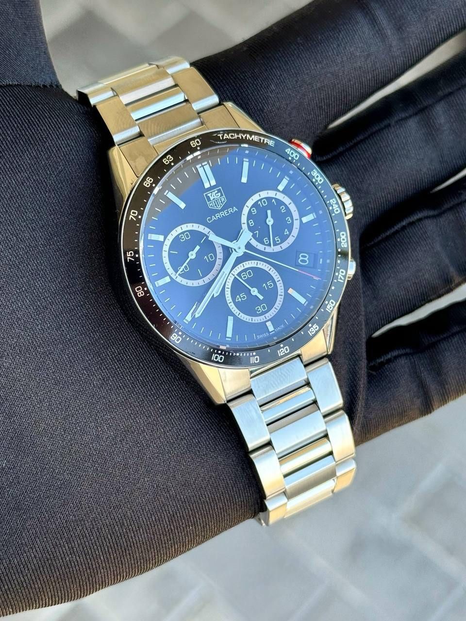 TAG Heuer Carrera Panamericana Mens Watch Stainless Steel Quartz 43mm CV1A10 Black Dial Chronograph box papers