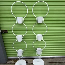 Pair of IKEA White Metal 3-Tier Plant Stands / Floor Planter Holders – Modern Decor