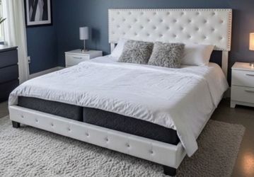 Bed frame king size (White) + king mattress + box spring $449 Brand-New Combo Free Delivery