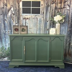 Hand-Refinished Green Vintage Console Table