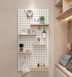 Pegboard Wall Storage Shelf,Wooden Pegboard,Pegboard Wall Storage,Pegboard Wall Organizer Panels Wall Mount Display Peg Boards Kit for Bedroom Study O