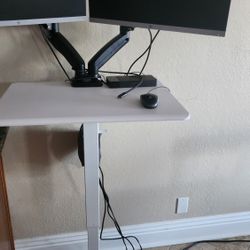 Adjustable White Standing Desk, & 2 monitors and attachment