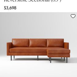 West Elm Axel Leather Couch W/ Sectional