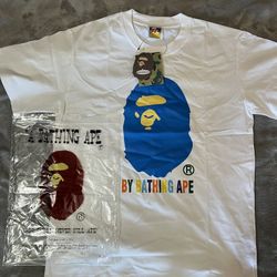 A Bathing Ape Men's White Blue Graphic Cotton Logo Short Sleeve T-Shirt XL