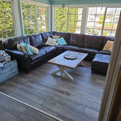 Brown Leather Sectional With Ottoman