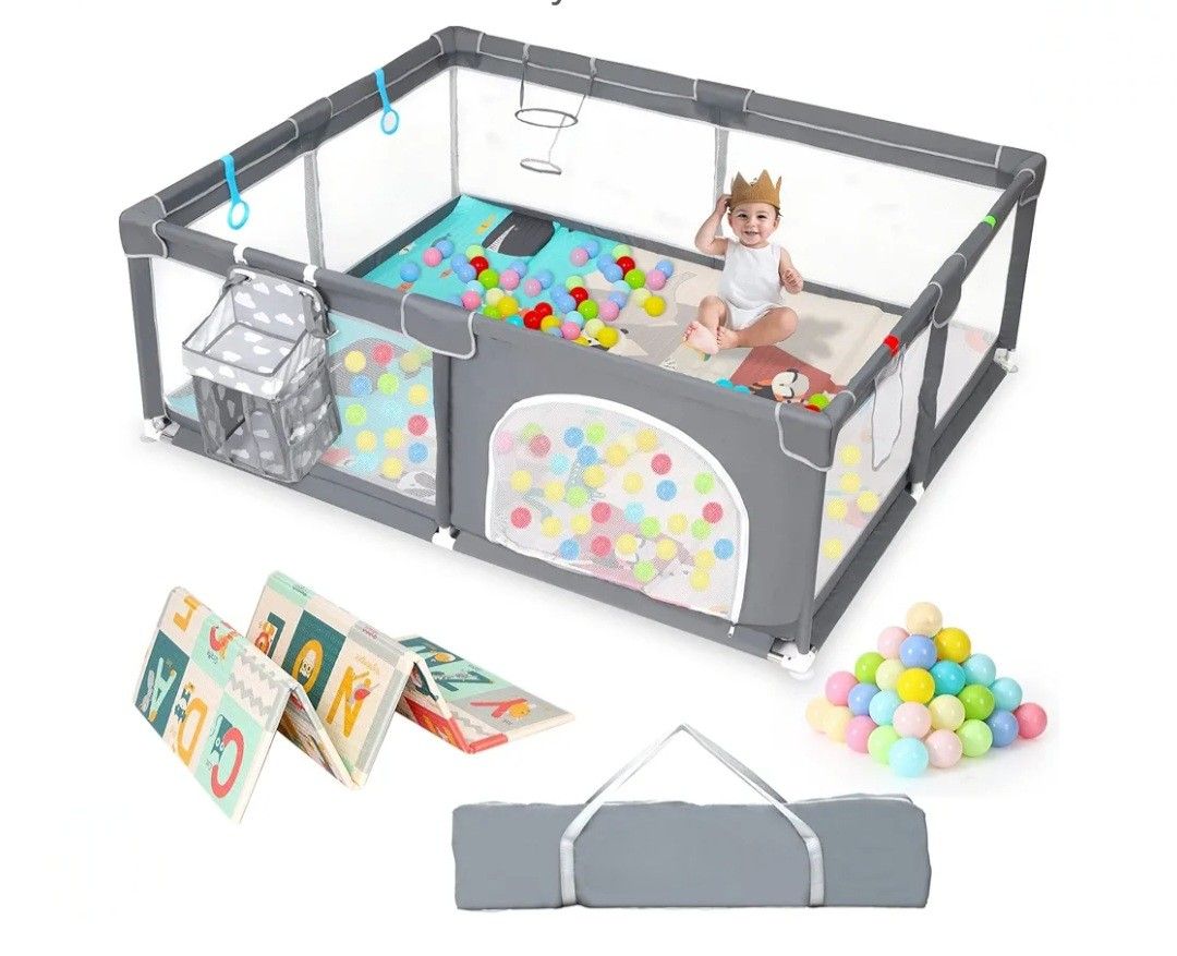 New In Box Xlarge 79x59x27 Baby Playpen Toddler Activity Center With Mat Balls Diperbag & More KidsPlay Yard