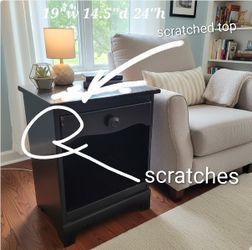 Scratches Black Wood Side Table – 19"W × 14.5"D × 24"H