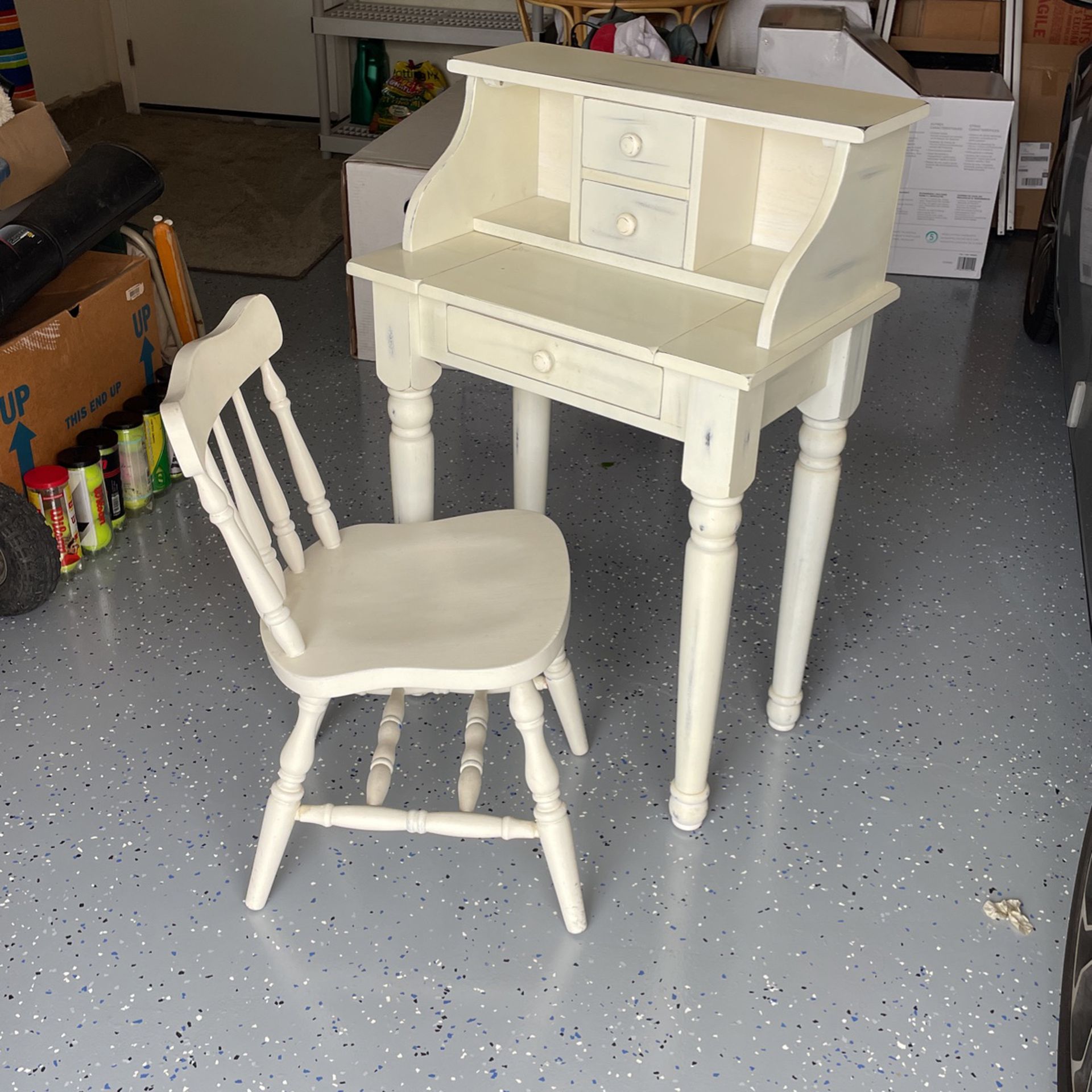 Small White Desk and Chair. 17in X 26in