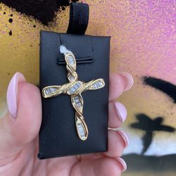 10k DIAMOND CROSS CHARM 