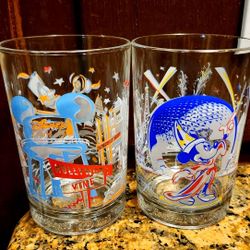 Vintage Lot (2) 1996 Walt Disney World 25th Anniversary Glass Magic Kingdom Mickey Mouse