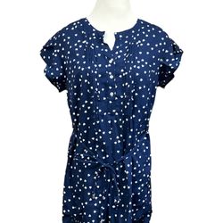 Times Two Maternity Blue w/White Heart Polyester Flutter Sleeve Medium Tunic