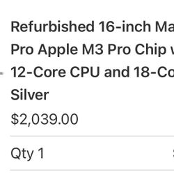 Unopened 16” Macbook Pro M3 Pro