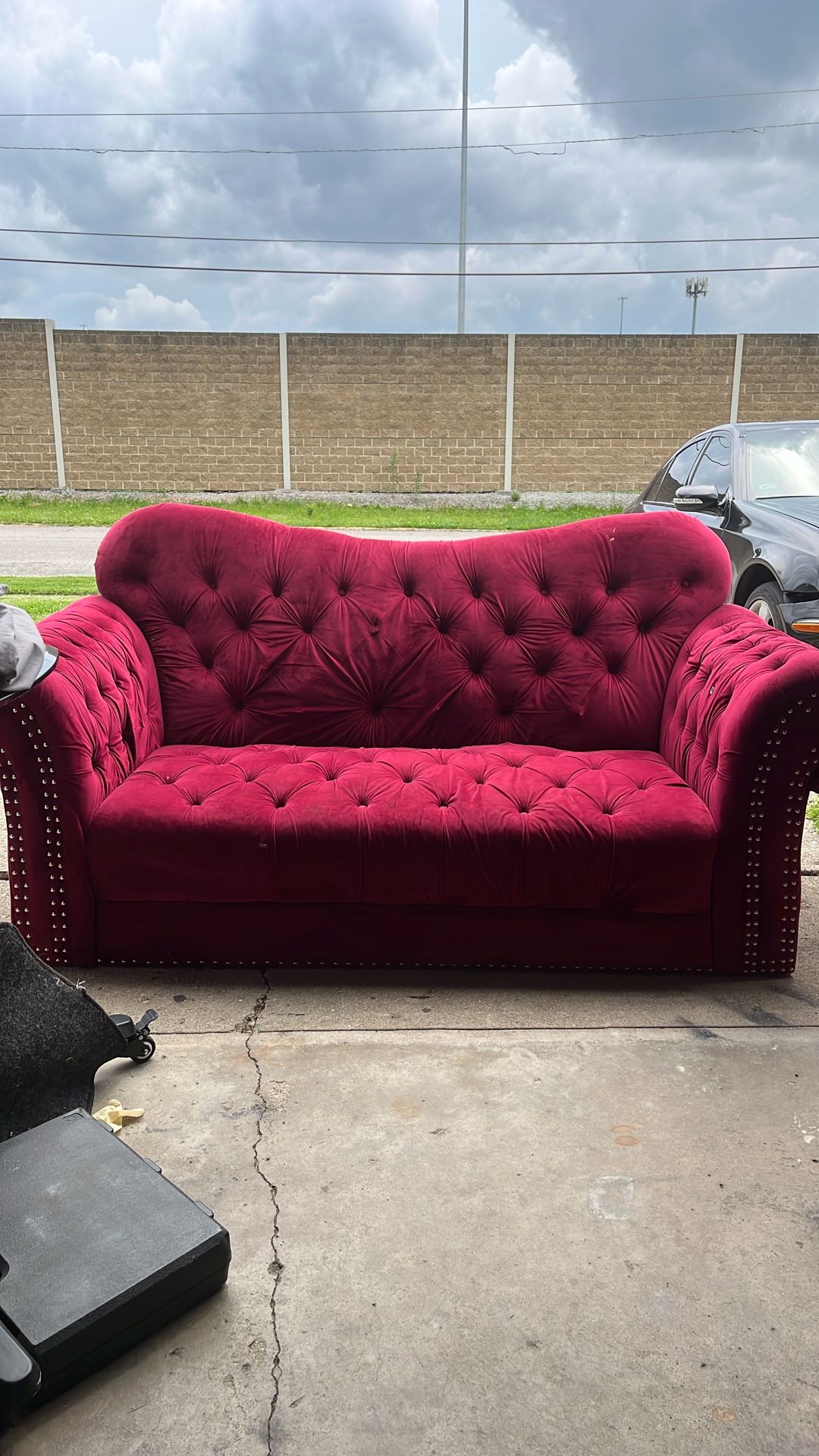 2 Identical Velvet Fabric Couches, And a Red Carpet Bundle