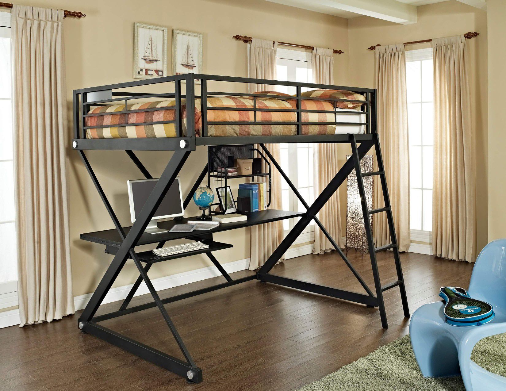 Black (Not Ikea) Twin Size Loft w/Desk (NO MATTRESS) $250 w/Delivery