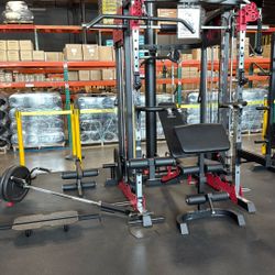 MARCY SM-7553 Home Gym Smith Machine Squat Rack Power Cage with Olympic Bench  
