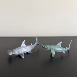 Shark Toy Figures Hammerhead Mako Set Of 2 Weathered Finish PVC