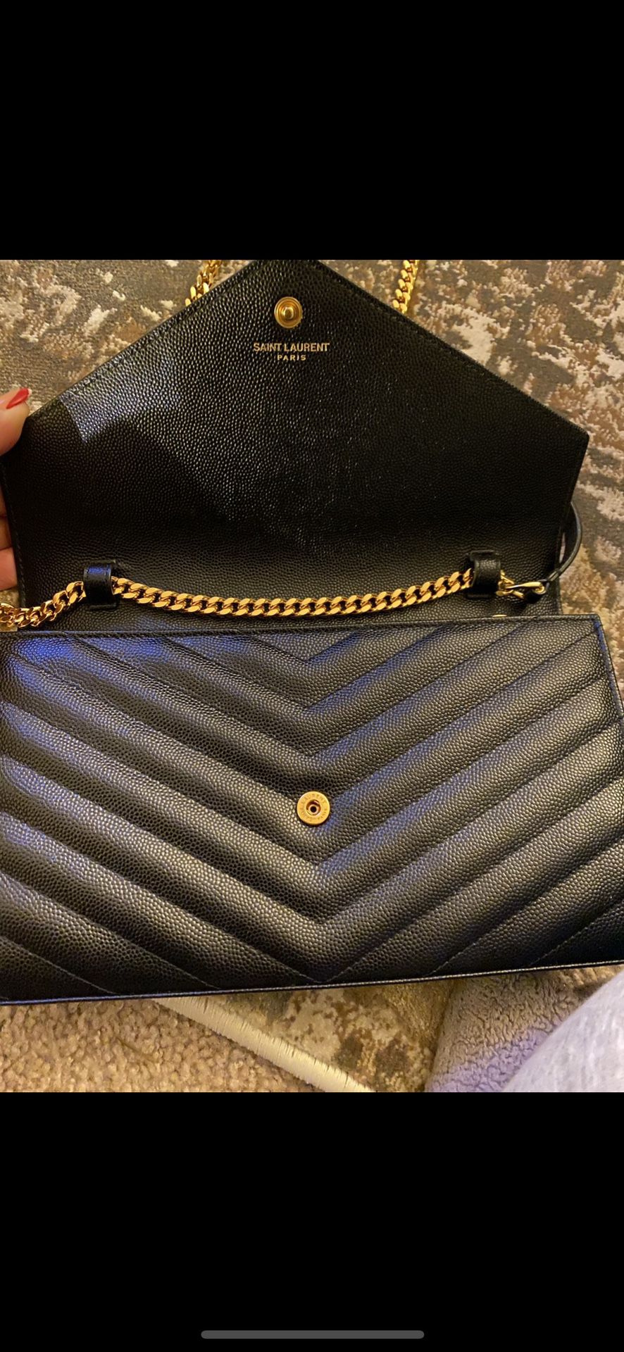 YSL BLACK and GOLD MONOGRAM CHAIN WALLET IN GRAIN DE POUDRE EMBOSSED  LEATHER. for Sale in Seattle, WA - OfferUp