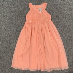 Cotton Kids girl size 7 pastel orange peach tulle dress with  sequined accents around neck and waist