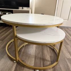 2-Tier Coffee Table – Marble Look & Gold Frame ($20)