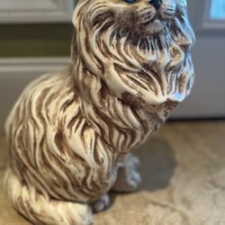 Mid-Century Large Porcelain Long-Haired Brown Cat Sculpture