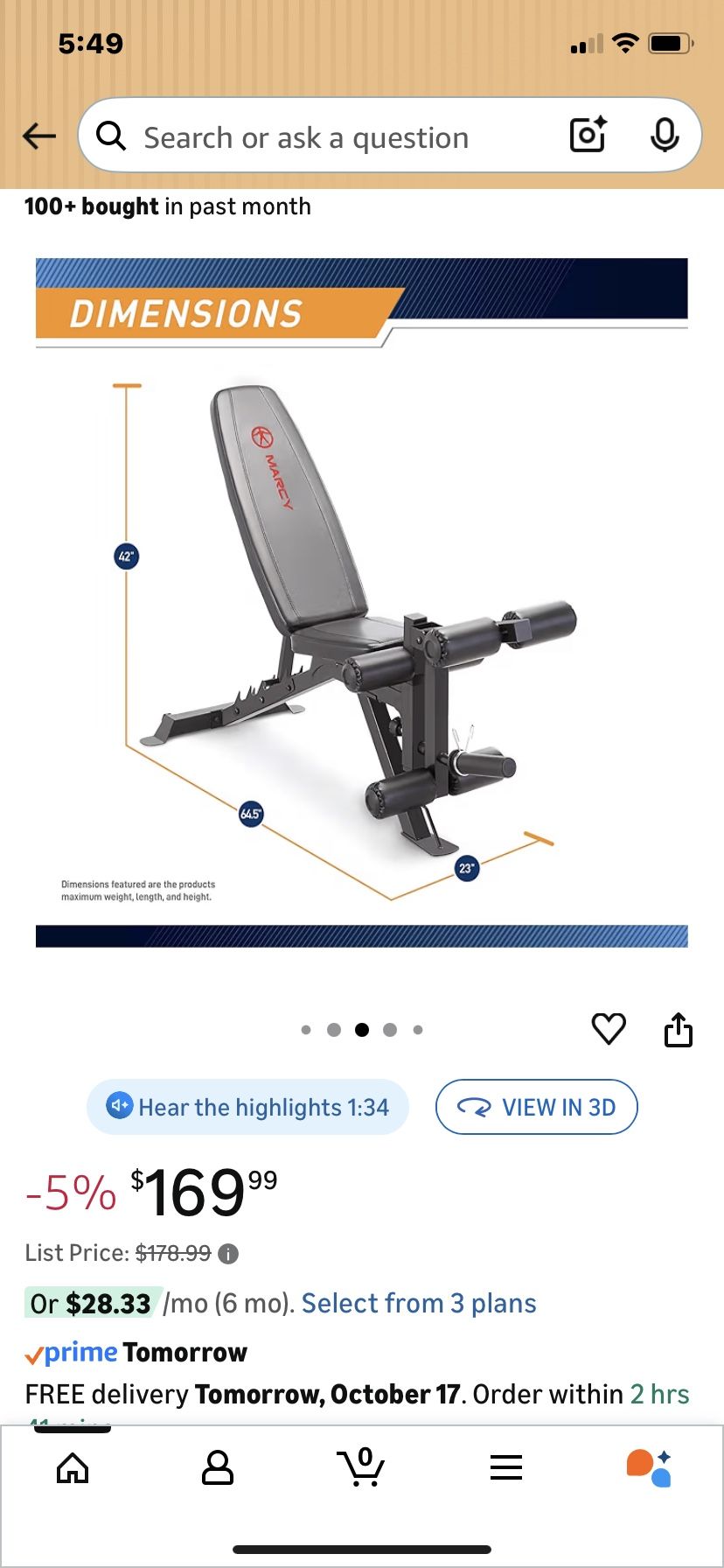 Adjustable Weight Bench ( New In Box)