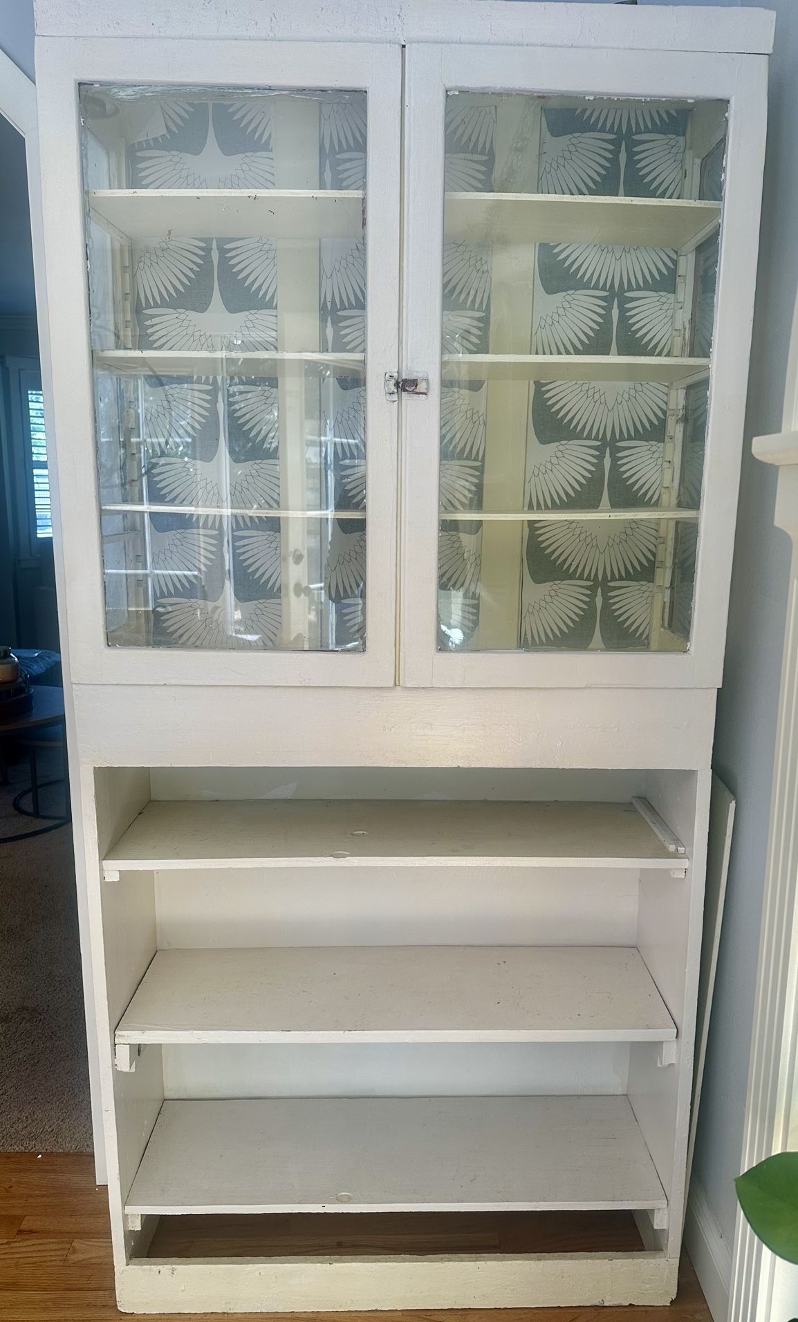 Vintage Cream Wood Cabinet China Hutch 