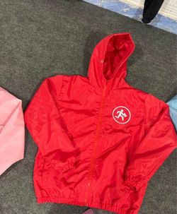 Red Zip-Up Windbreaker Jacket with Hood