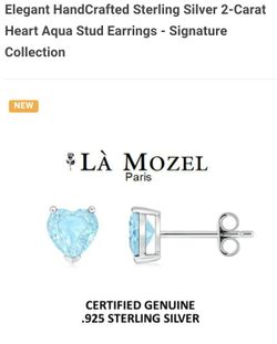 Elegant HandCrafted Sterling Silver 2-Carat Heart Aqua Stud Earrings - Signature Collection