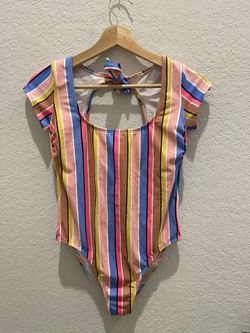 Xhilaration Cap Sleeve One-Piece Swimsuit Stripe 