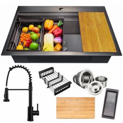 Single Bowl Drop-in Kitchen Sink with Spring Neck Faucet