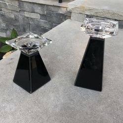 2 Glass Prism Candle Holders 