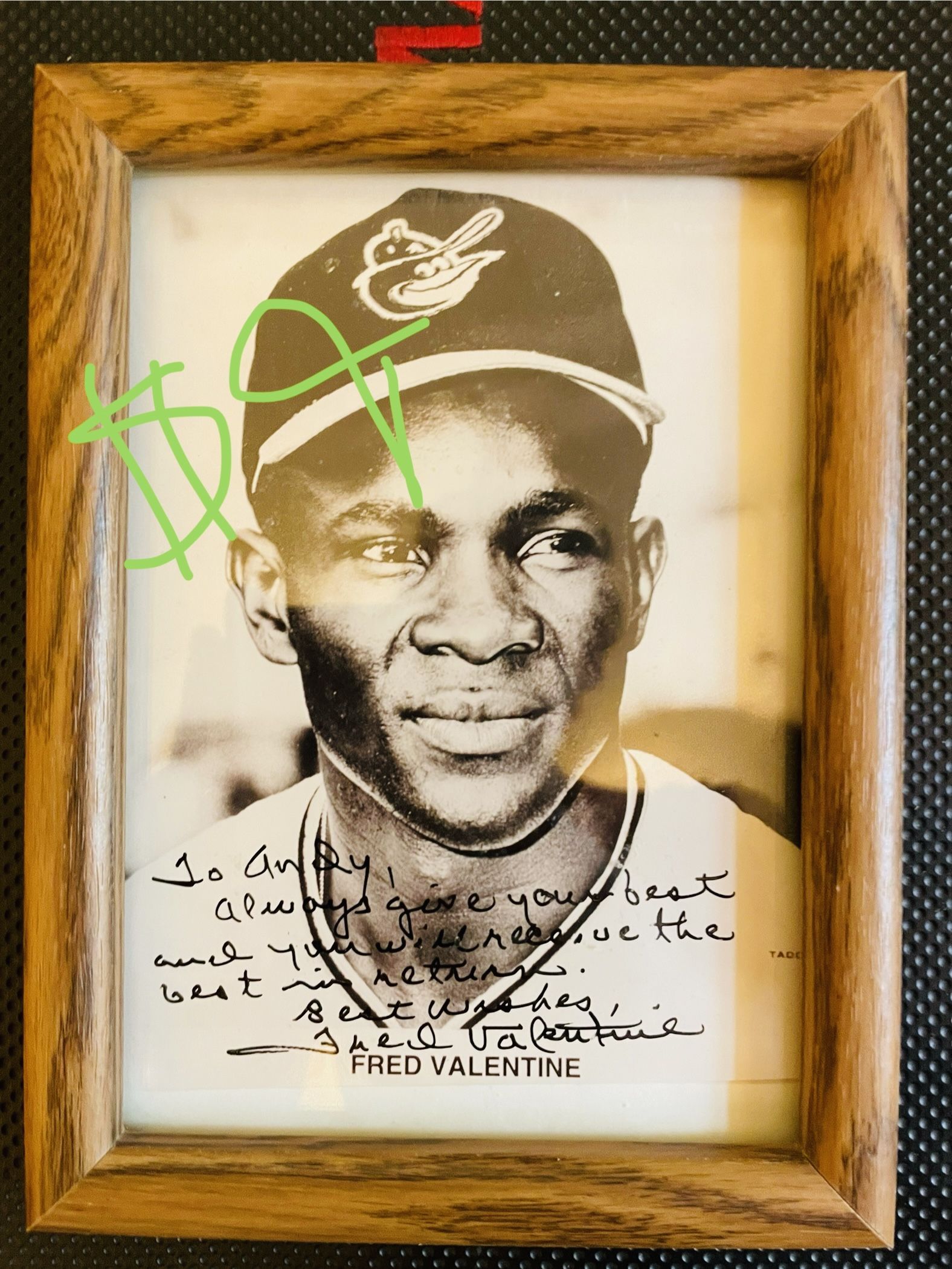 Autographed Vintage Fred Valentine Photo MLB Baltimore Orioles