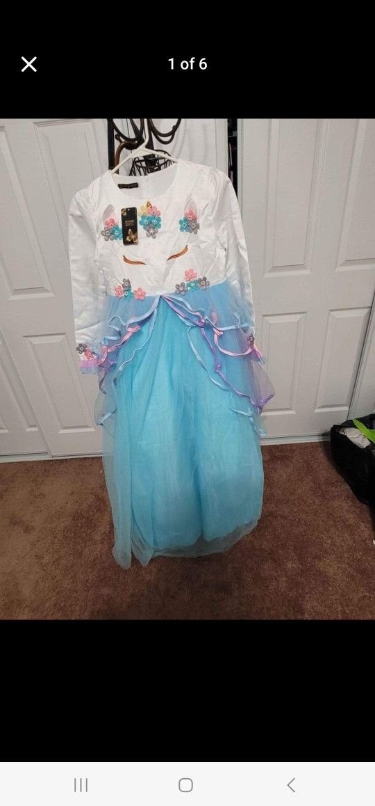 Unicorn Girl Birthday Party Dress Halloween costume Christmas long sleeve mexi 