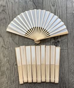 10pcs Blank Chinese White Folding Bamboo Fan Retro Hand Paper Fans Wedding Favor