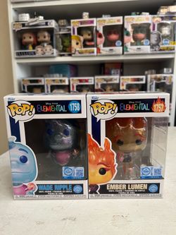 LE 2 GLITTER CHASES Ember Lumen #1757 & Wade Ripple #1758 Elemental Funko Pops