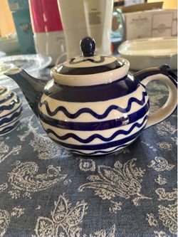 Vintage Handmade Polish Pottery Teapot & Sugar Bowl Set