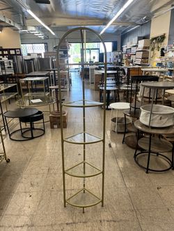 VASAGLE 5-Tier Corner Shelf Stand Steel Frame w/ Tempered Glass - Gold