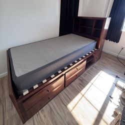 Twin size bed frame with drawers and shoe rack
