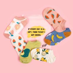 Fruit Cotton Socks | Avocado Strawberry Socks | Colorful Cute Women Socks | Gift Packaging | 6 Pair Pack