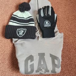GAP Hoodie Mickey Mouse Size Large N Raiders Beaniee N Gloves 