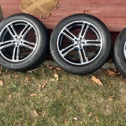 OEM size is 18 x 7, 5x100 +45 offset, Enkei wheels wrapped in 225/55r13 Bridgestone “Blizzaks”  