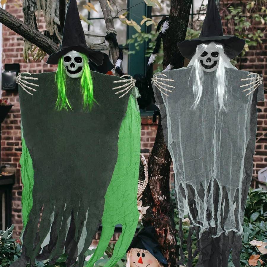new 60'' Hanging Ghosts Halloween Decorations Outdoor Home, Halloween Hanging Grim Reapers Outdoor Skeleton Flying Ghost with Different Colored for Ha