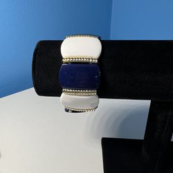 Blue and White Elastic Bracelet