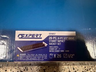 26 pc Expert 1/2” drive stubby impact sockets metric and SAE