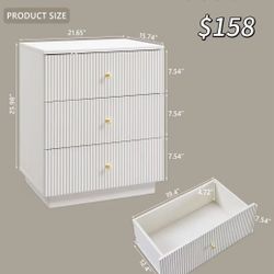 😀 2Pcs 21.65"W Night Stand with Charging Station, Fluted Nightstand with Drawer, 3 Drawer Dresser for Bedroom, Modern End Table Bedside Table Chests 