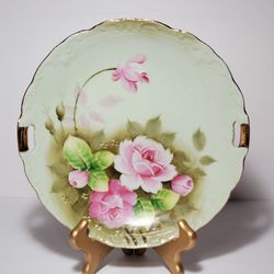 Lefton Green Heritage Plate Pink Roses