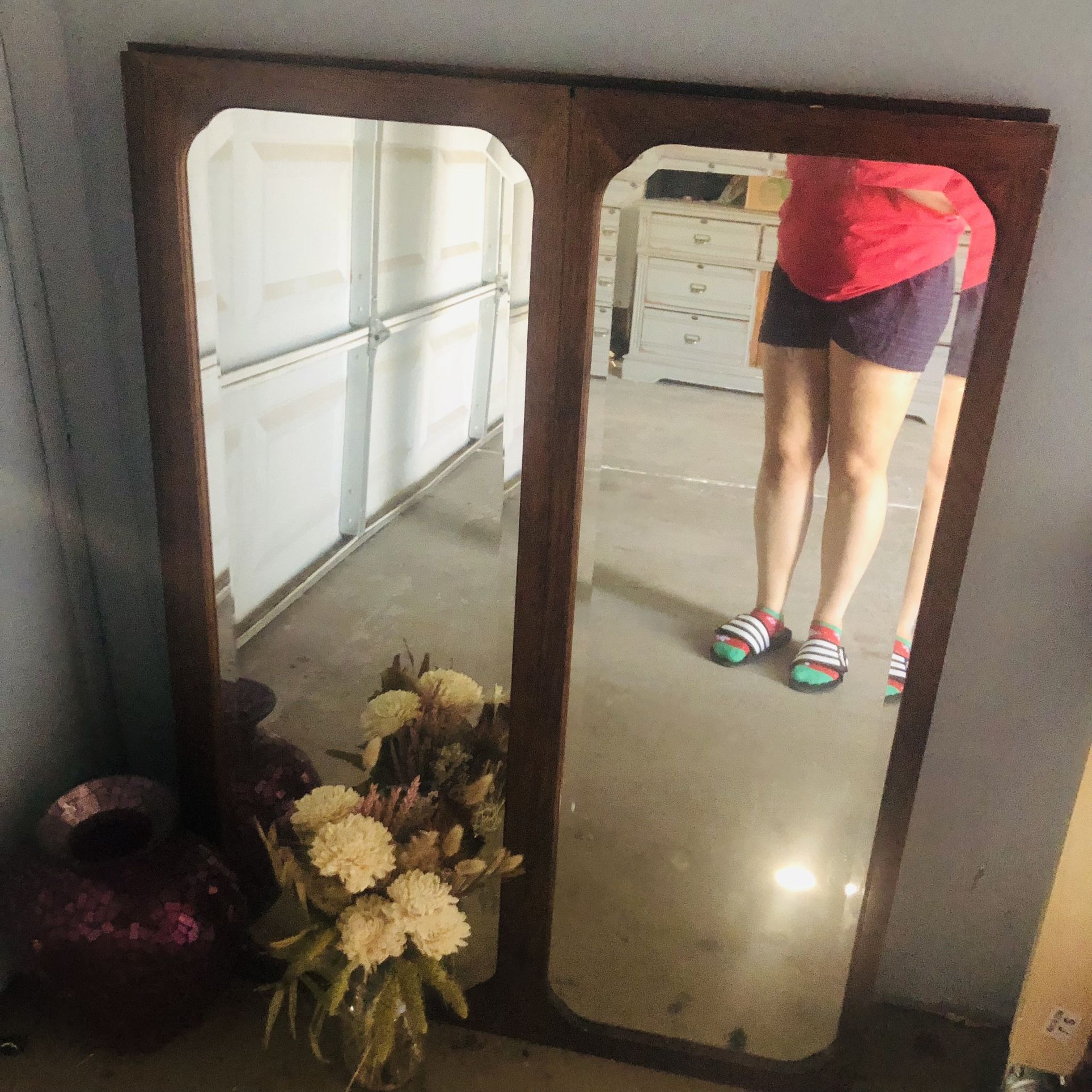 Wood Headboard Double Mirror
